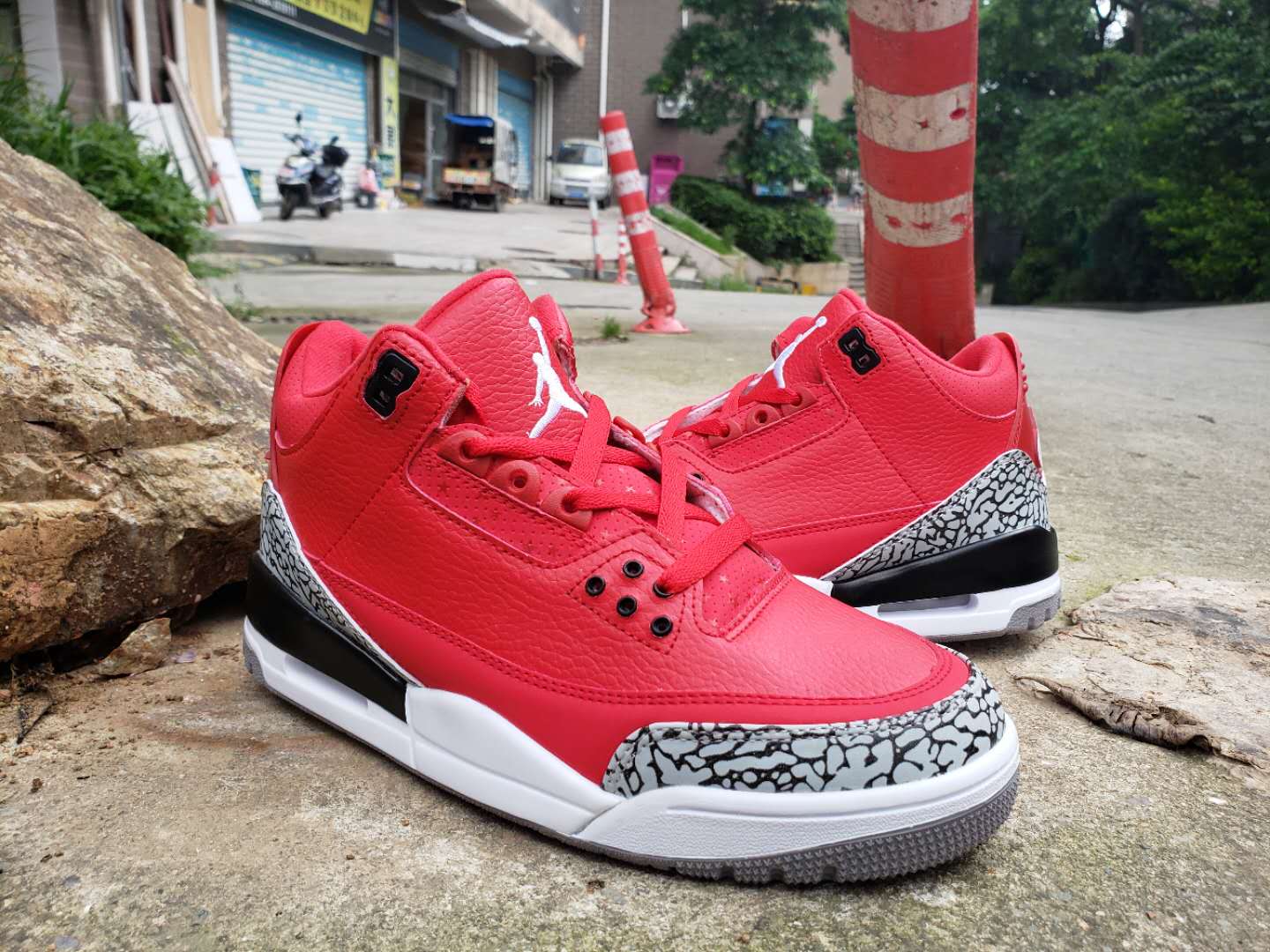 2019 Men Jordan 3 Chicago Red Cement Grey Black White Shoes